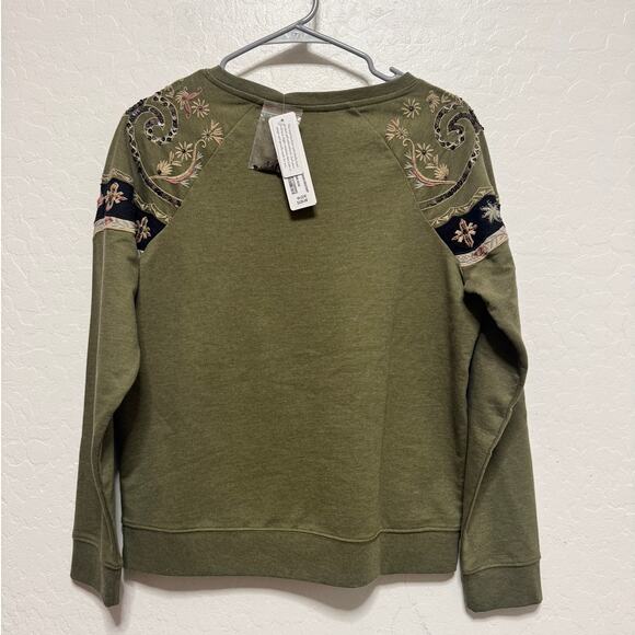Sundance Womens Embroidery Green Sweat Shirt Size Small - Picture 2 of 2